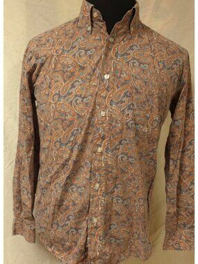 Roper Mens Small Orange Multicolor Paisley Button Down Long Sleeve Western Shirt